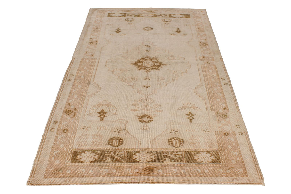 4x8 Beige and Brown Turkish Tribal Rug