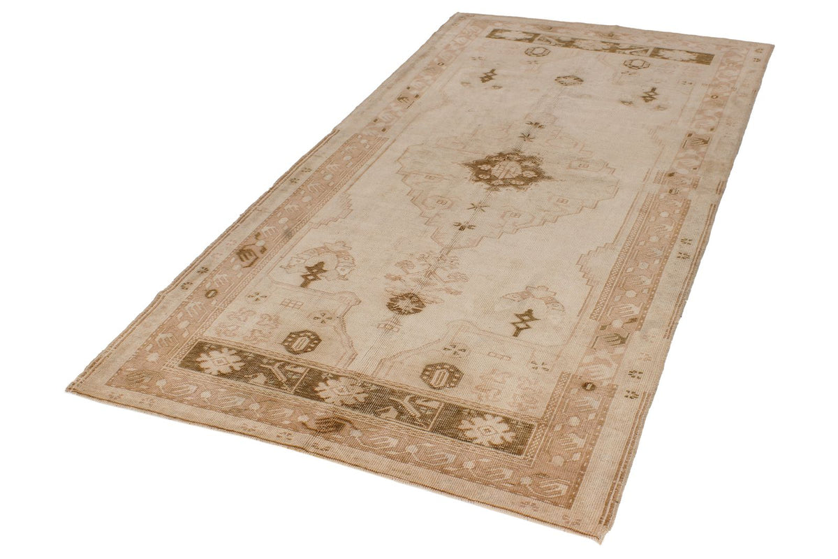 4x8 Beige and Brown Turkish Tribal Rug