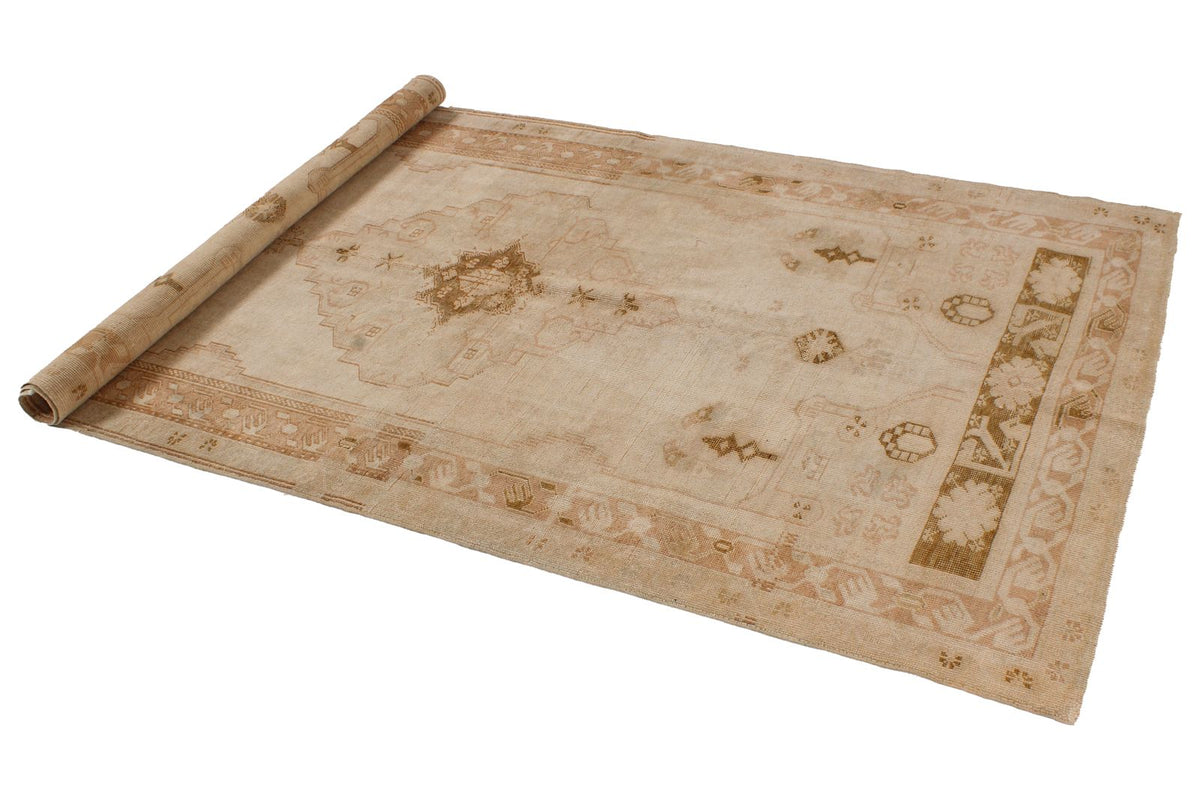 4x8 Beige and Brown Turkish Tribal Rug