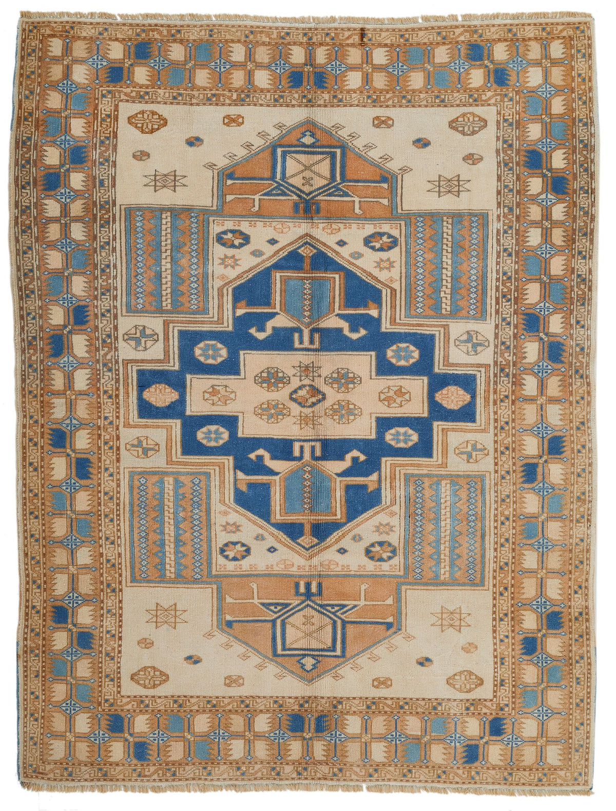 5x7 Beige and Blue Kazak Tribal Rug