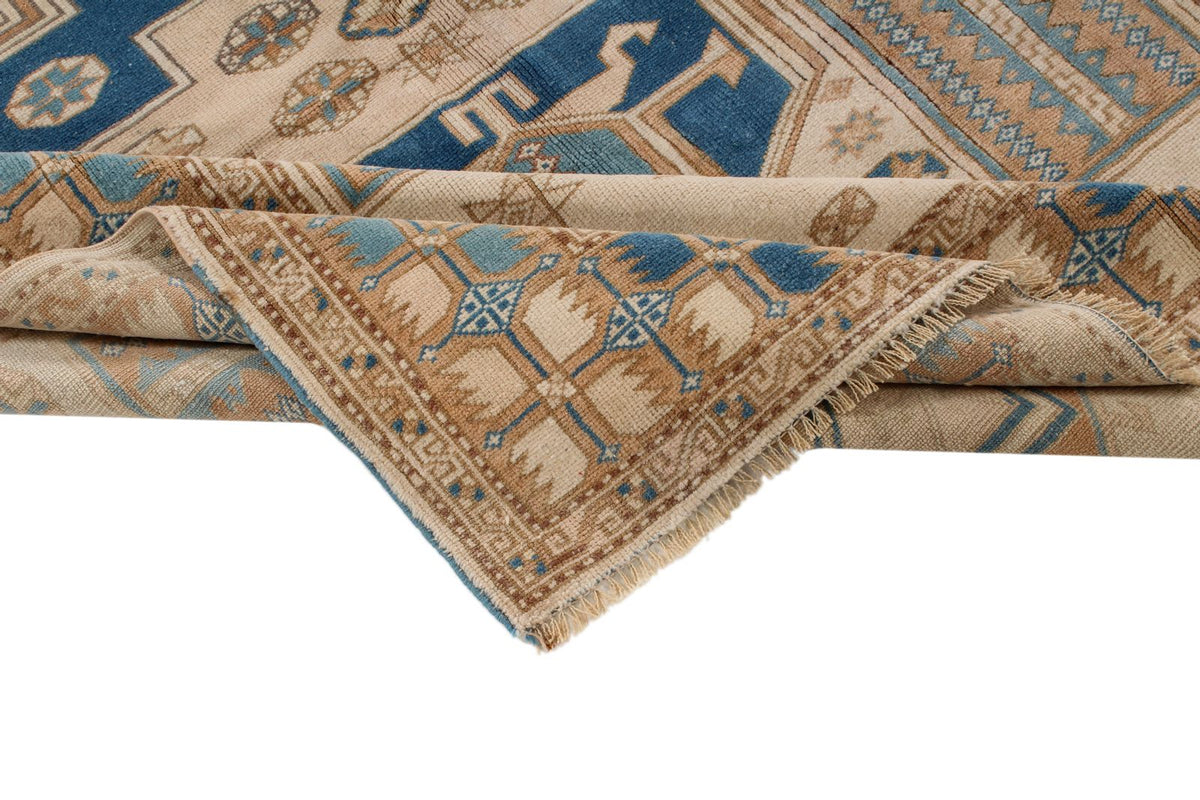 5x7 Beige and Blue Kazak Tribal Rug