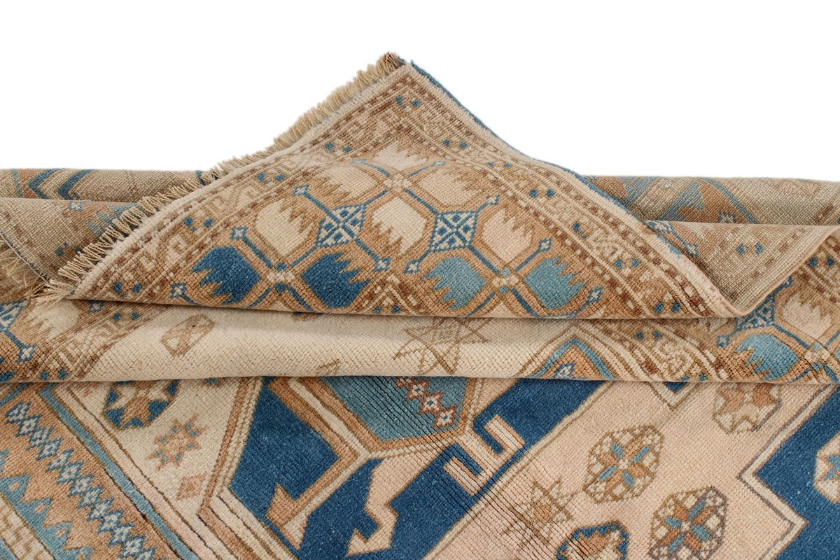 5x7 Beige and Blue Kazak Tribal Rug