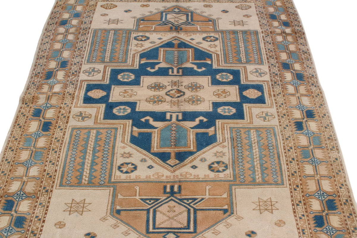 5x7 Beige and Blue Kazak Tribal Rug