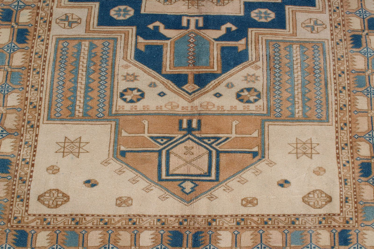 5x7 Beige and Blue Kazak Tribal Rug