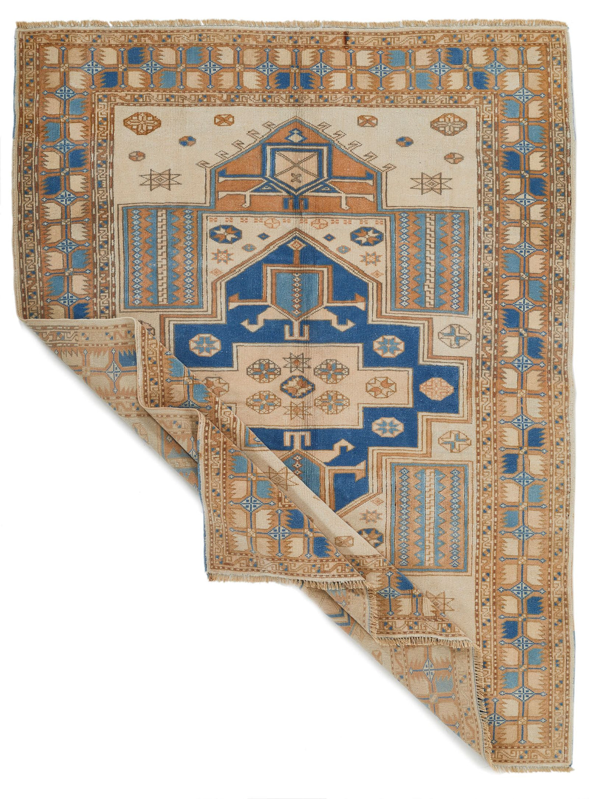 5x7 Beige and Blue Kazak Tribal Rug