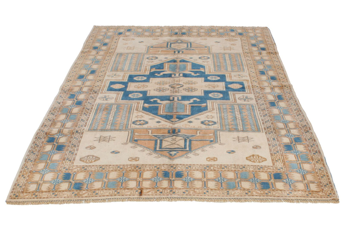 5x7 Beige and Blue Kazak Tribal Rug