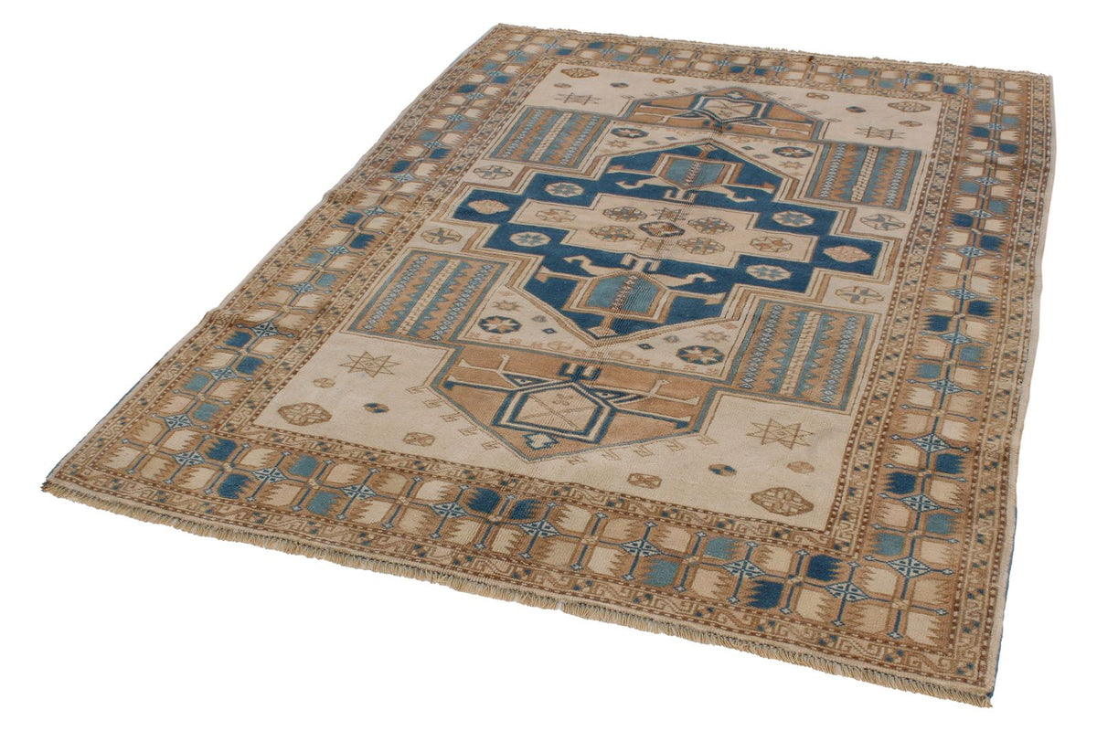 5x7 Beige and Blue Kazak Tribal Rug