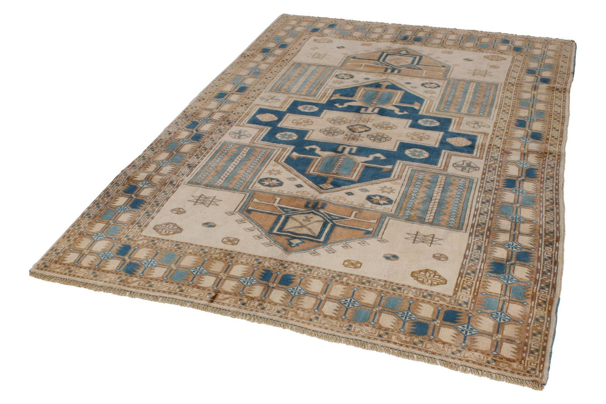 5x7 Beige and Blue Kazak Tribal Rug