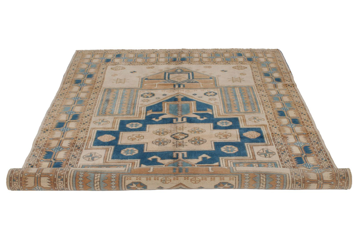 5x7 Beige and Blue Kazak Tribal Rug