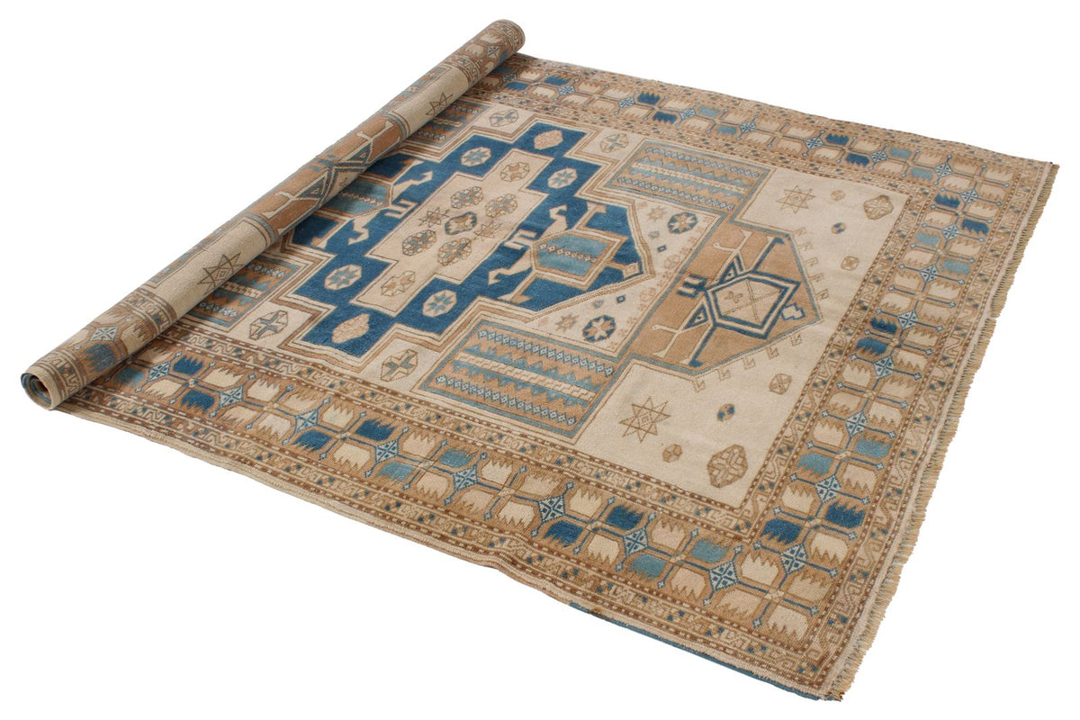 5x7 Beige and Blue Kazak Tribal Rug