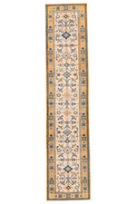 Vintage Handmade 3x12 Beige and Blue Anatolian Caucasian Traditional Distressed Area Runner