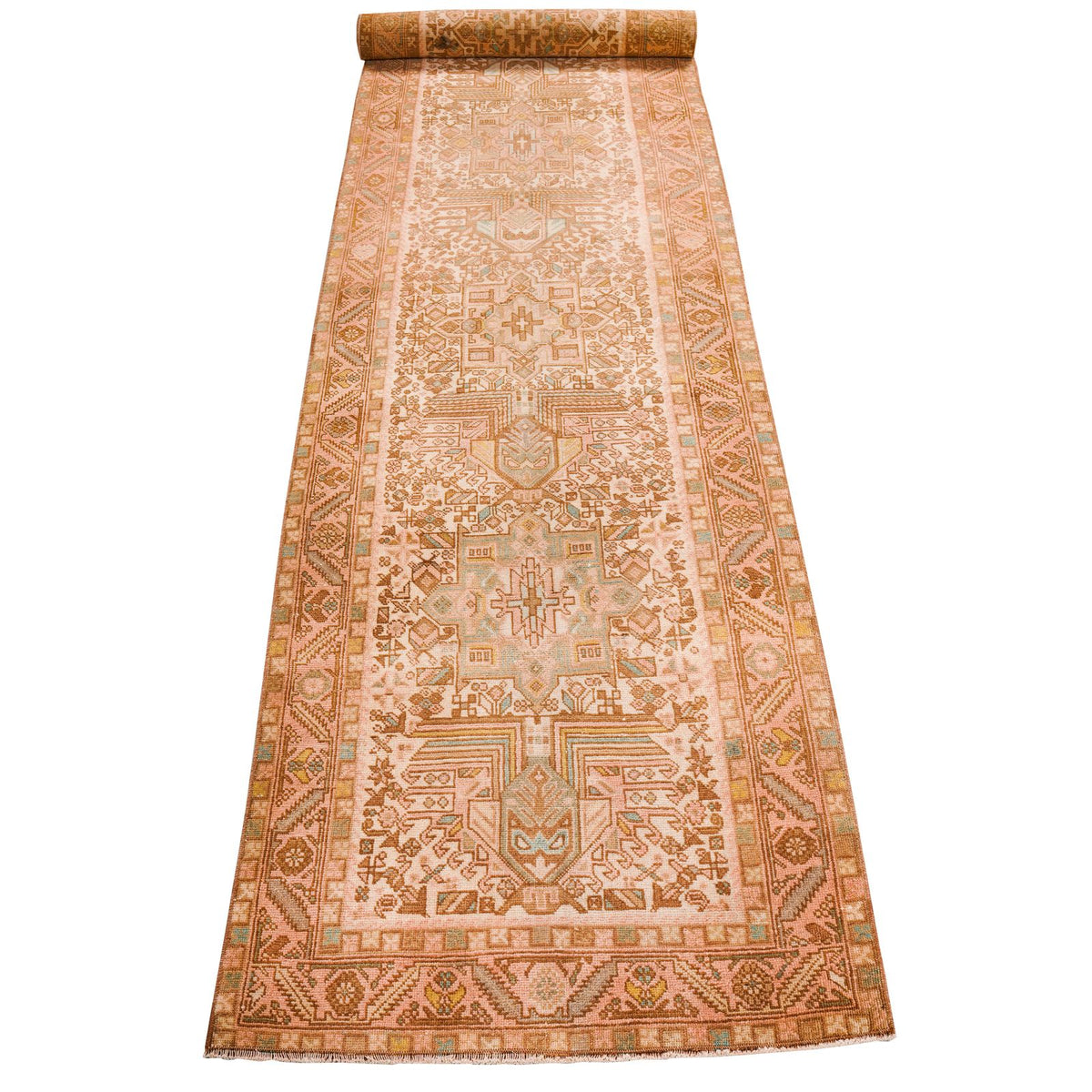 Vintage Handmade 3x14 Brown and Beige Anatolian Caucasian Traditional Distressed Area Runner