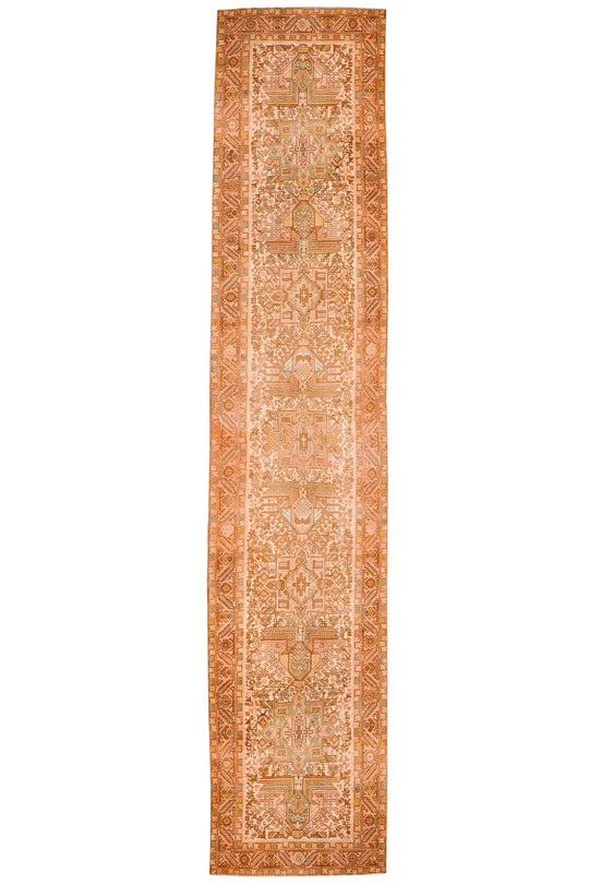 Vintage Handmade 3x14 Brown and Beige Anatolian Caucasian Traditional Distressed Area Runner