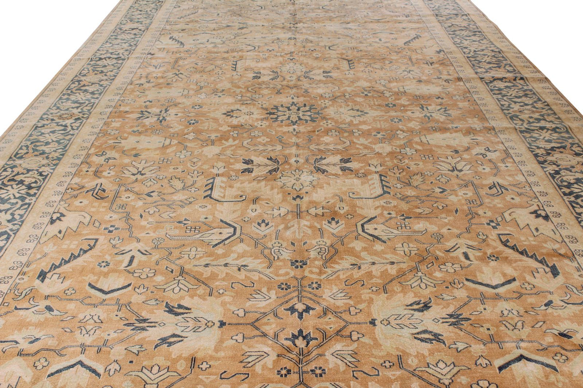 10x19 Beige and Navy Turkish Tribal Rug