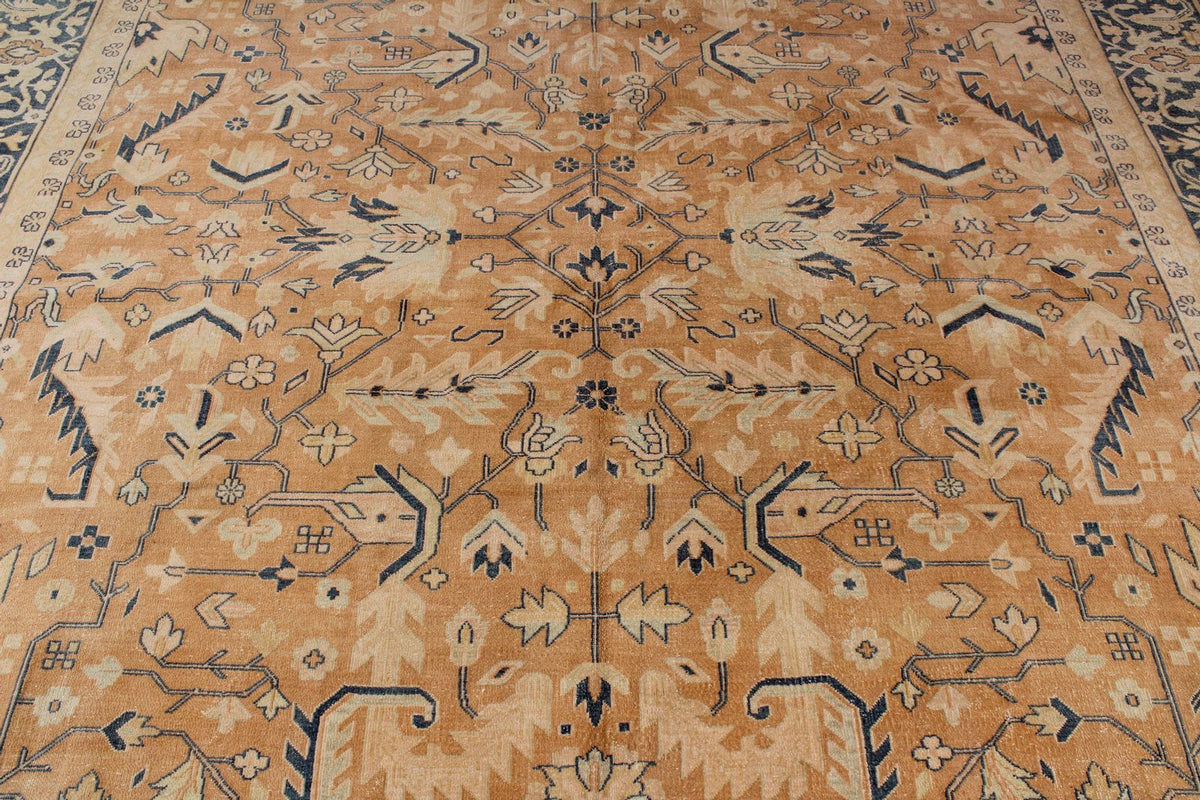 10x19 Beige and Navy Turkish Tribal Rug