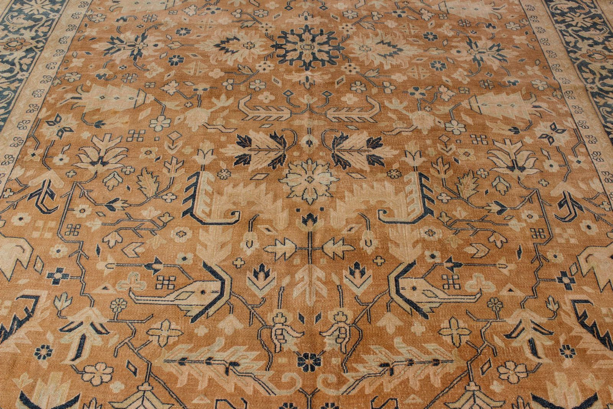 10x19 Beige and Navy Turkish Tribal Rug