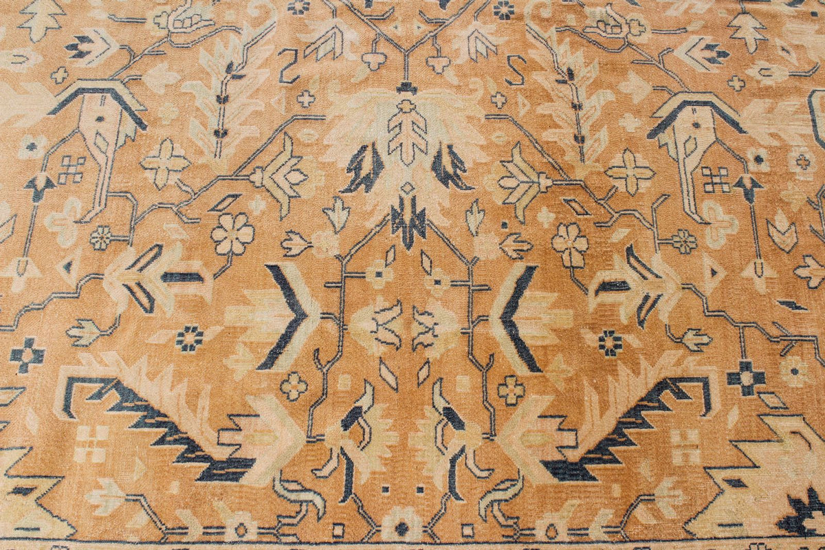 10x19 Beige and Navy Turkish Tribal Rug
