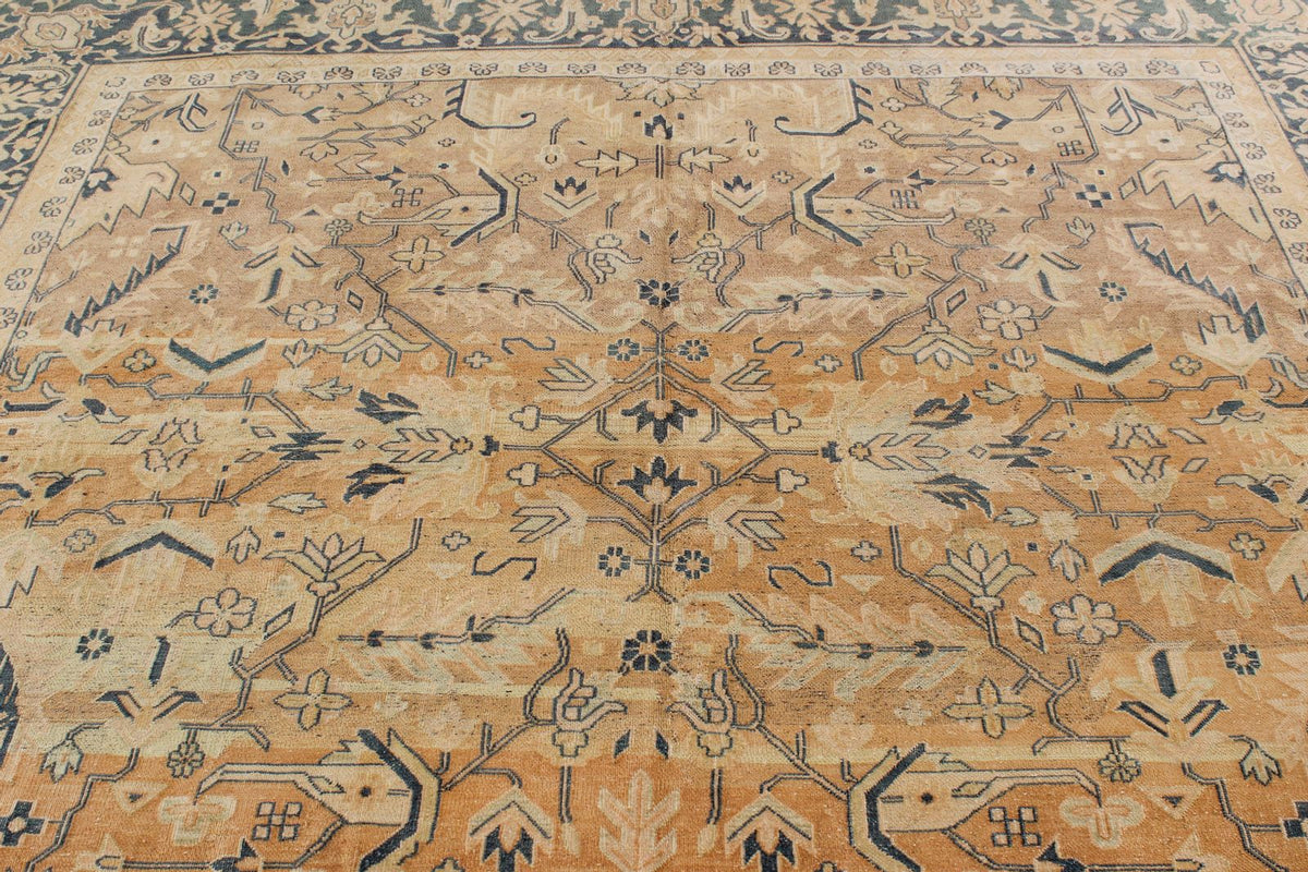 10x19 Beige and Navy Turkish Tribal Rug
