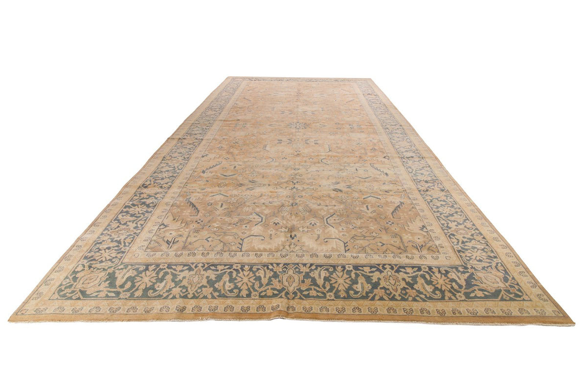 10x19 Beige and Navy Turkish Tribal Rug