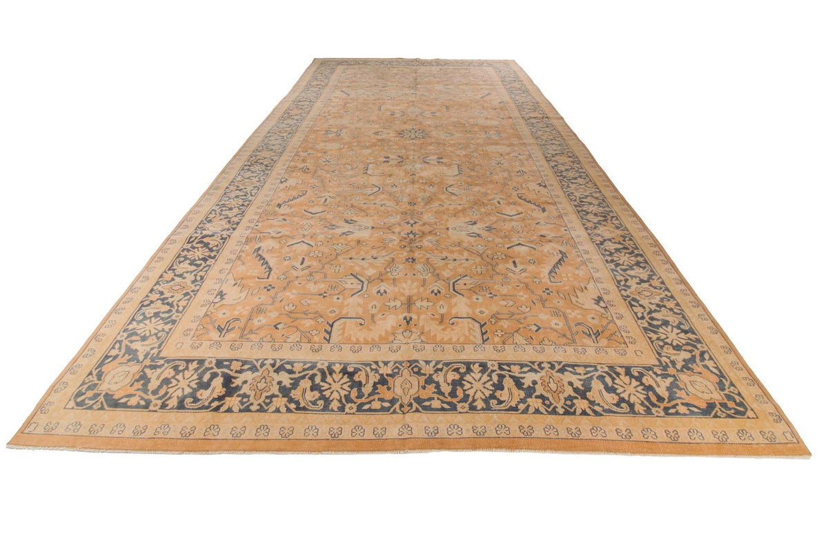 10x19 Beige and Navy Turkish Tribal Rug