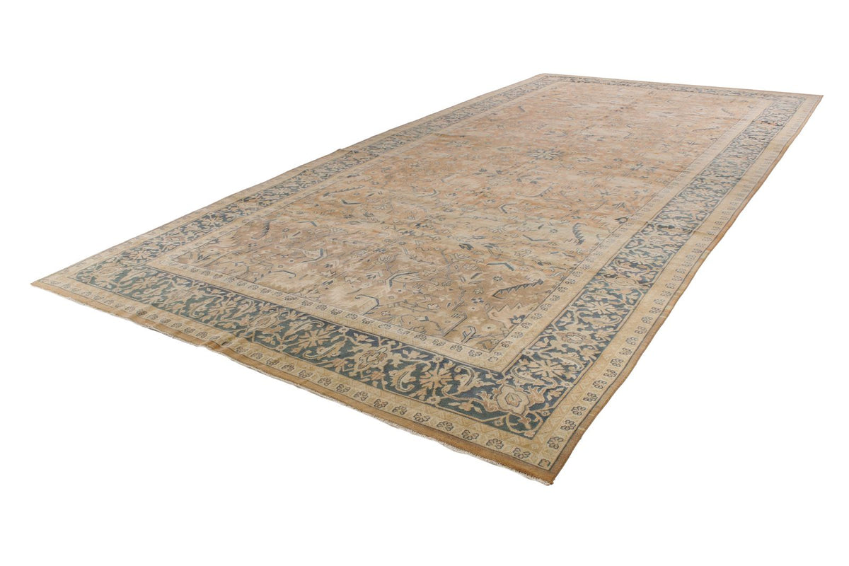 10x19 Beige and Navy Turkish Tribal Rug