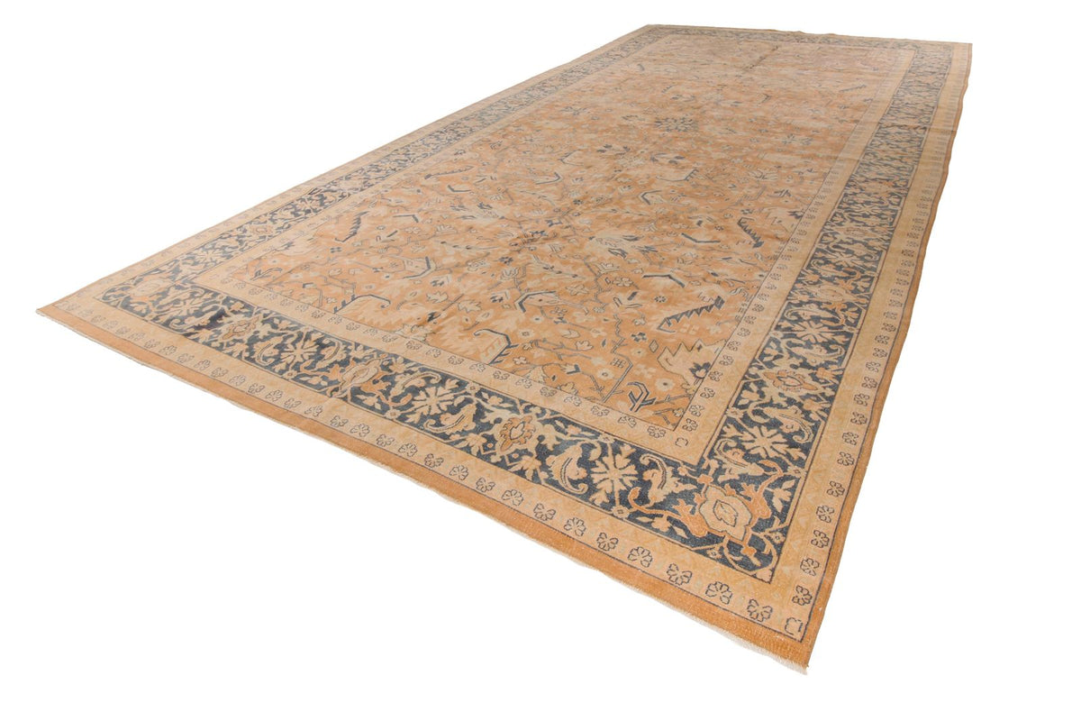 10x19 Beige and Navy Turkish Tribal Rug