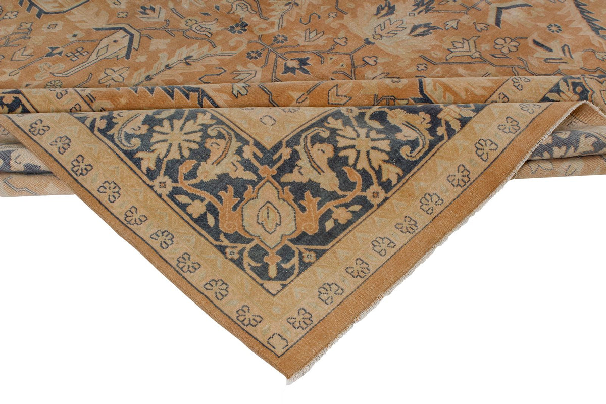 10x19 Beige and Navy Turkish Tribal Rug