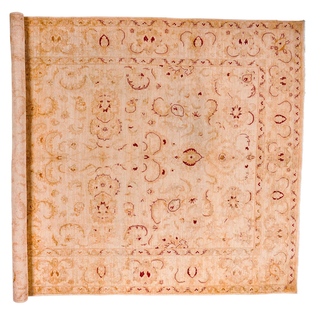 9x13 Beige and Red Turkish Oushak Rug
