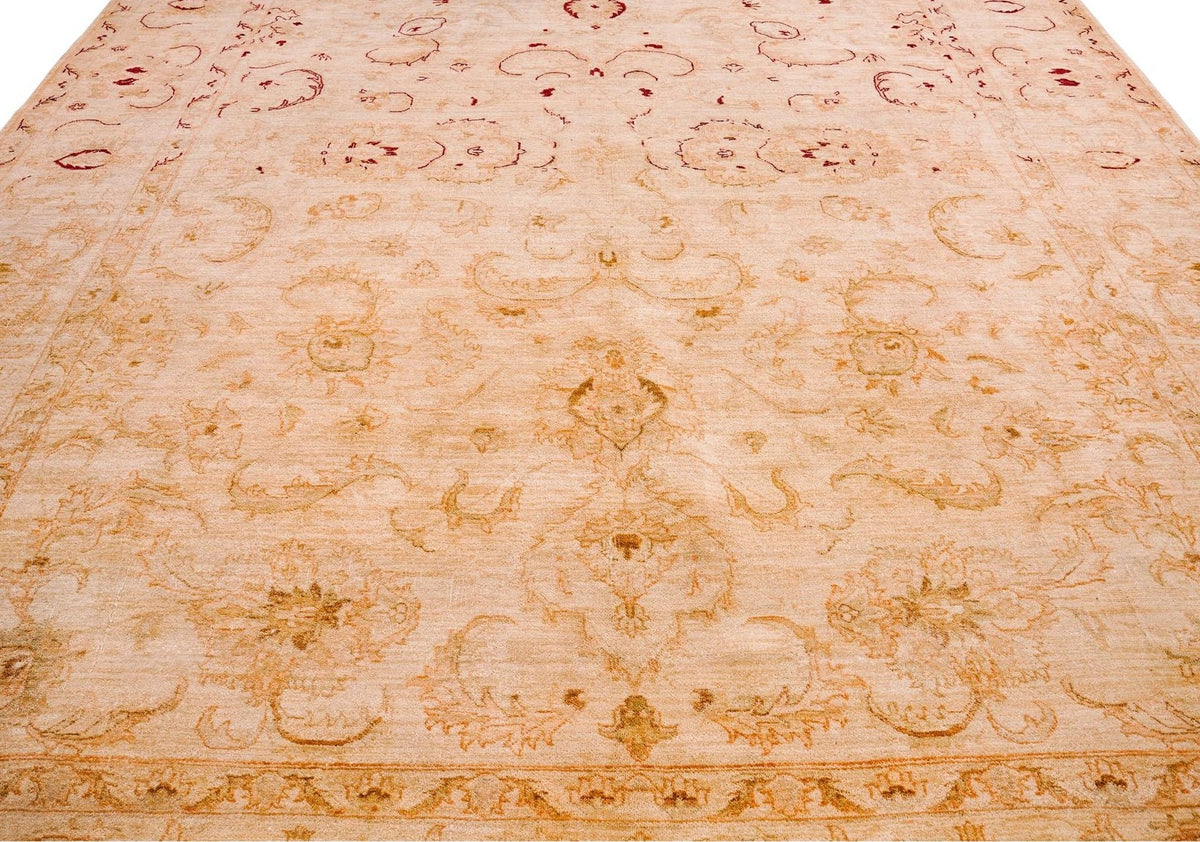 9x13 Beige and Red Turkish Oushak Rug