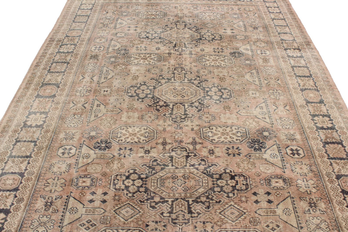7x10 Brown and Beige Kazak Tribal Rug