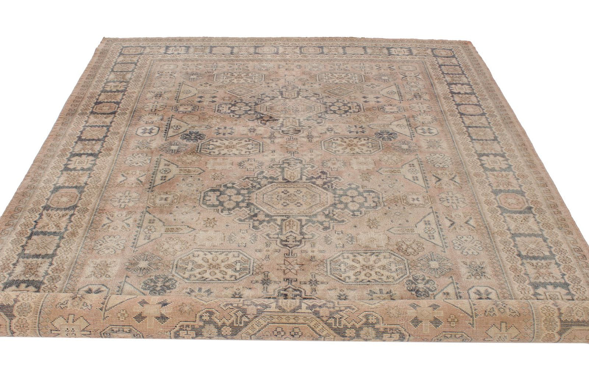 7x10 Brown and Beige Kazak Tribal Rug