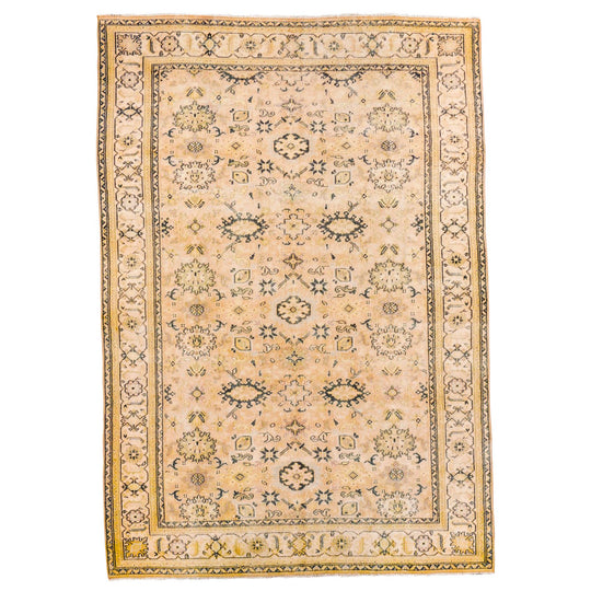 6x8 Beige and Green Turkish Traditional Rug
