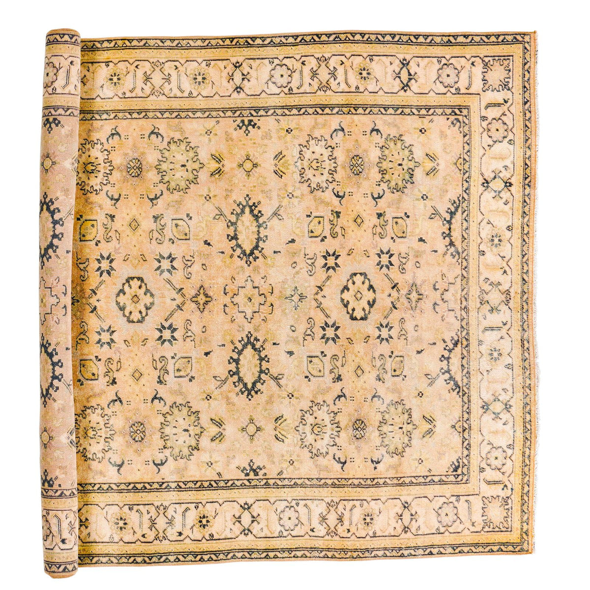 6x8 Beige and Green Turkish Traditional Rug