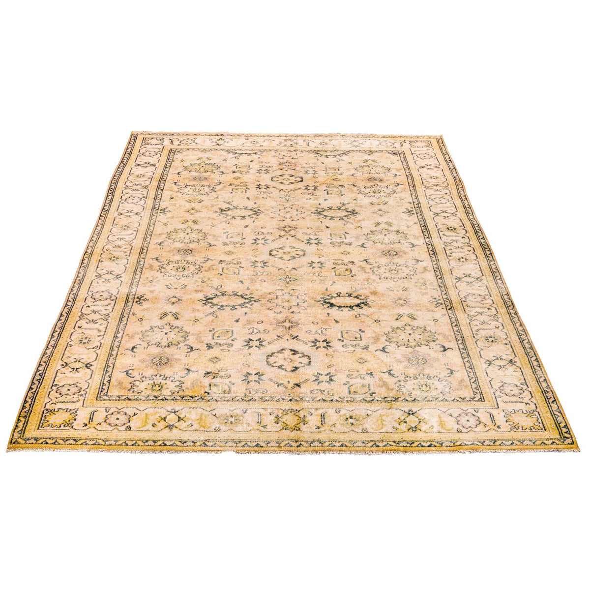 6x8 Beige and Green Turkish Traditional Rug