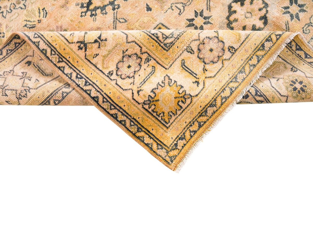 6x8 Beige and Green Turkish Traditional Rug