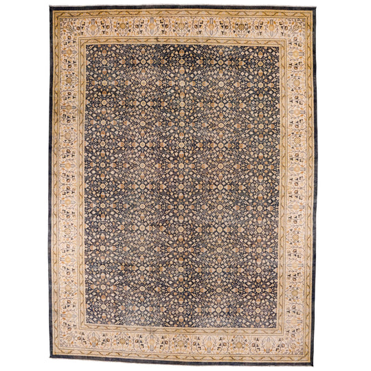 10x13 Navy and Beige Turkish Traditional Rug