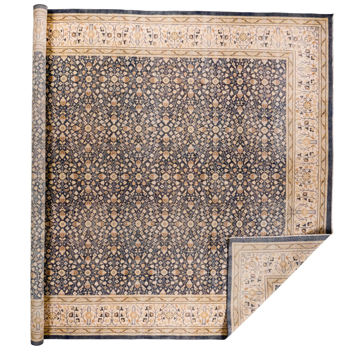 10x13 Navy and Beige Turkish Traditional Rug