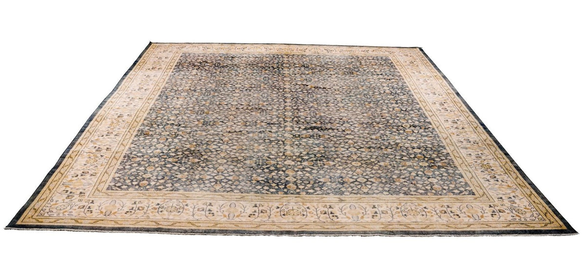 10x13 Navy and Beige Turkish Traditional Rug