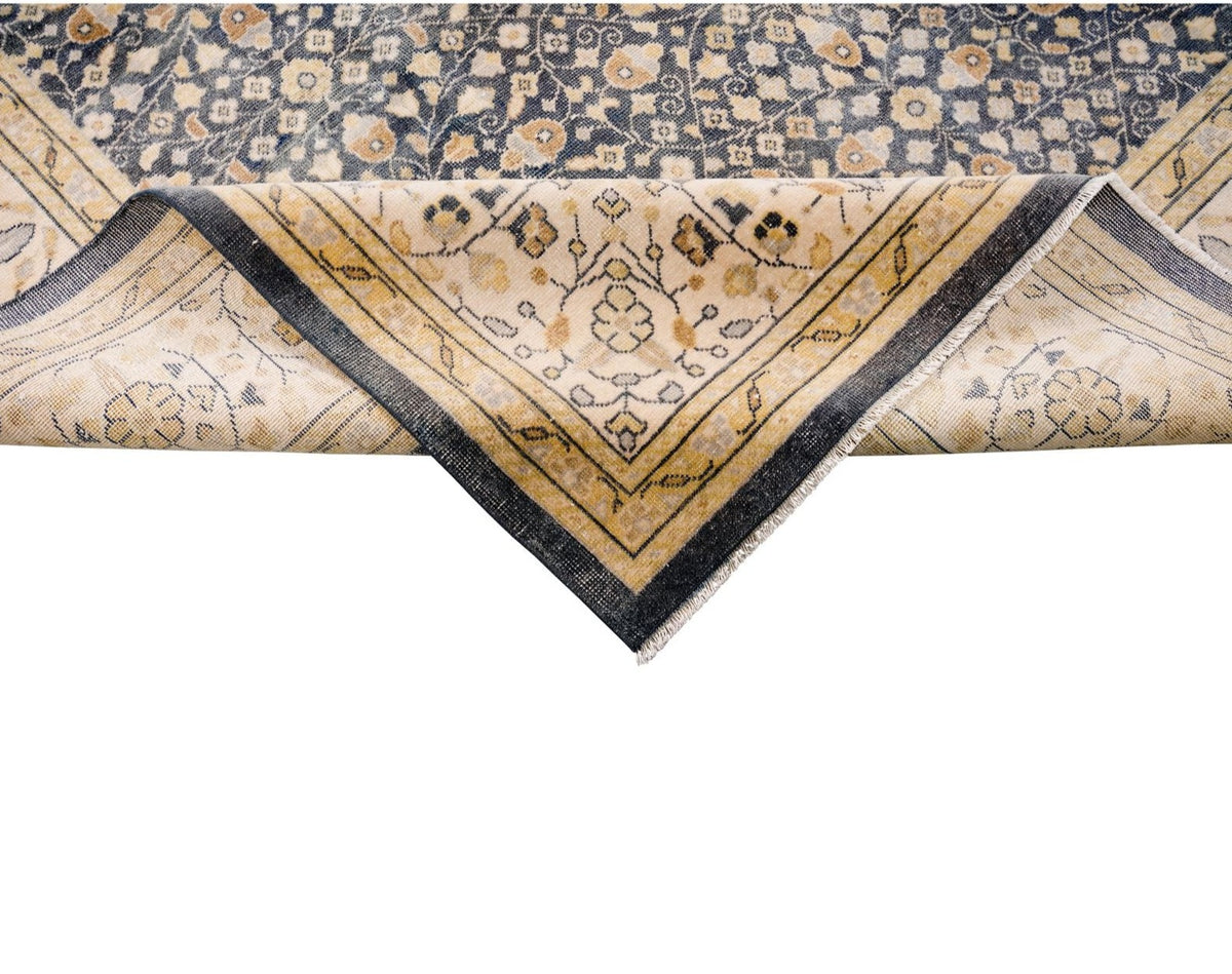 10x13 Navy and Beige Turkish Traditional Rug