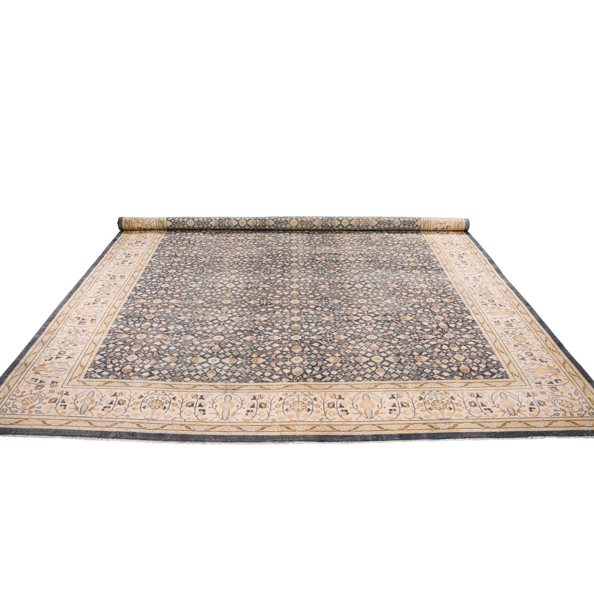 10x13 Navy and Beige Turkish Traditional Rug