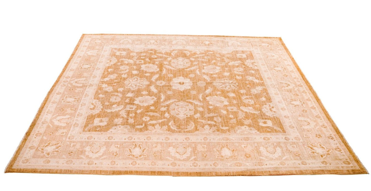 9x9 Brown and Beige Turkish Oushak Rug