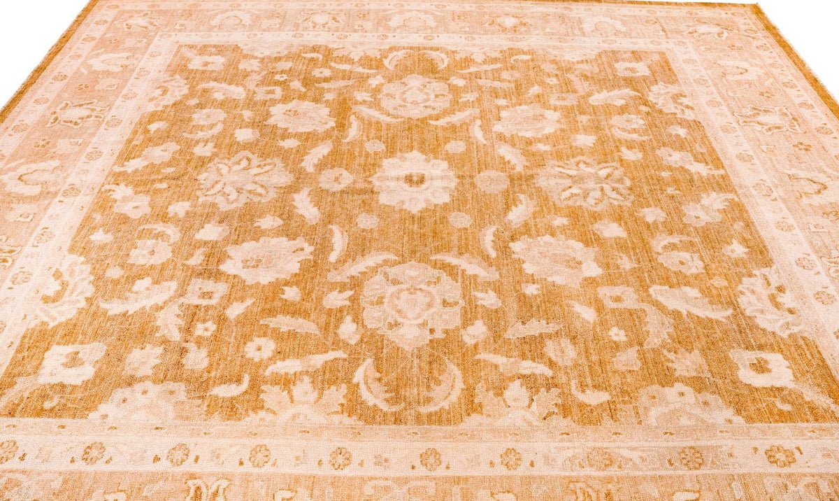 9x9 Brown and Beige Turkish Oushak Rug