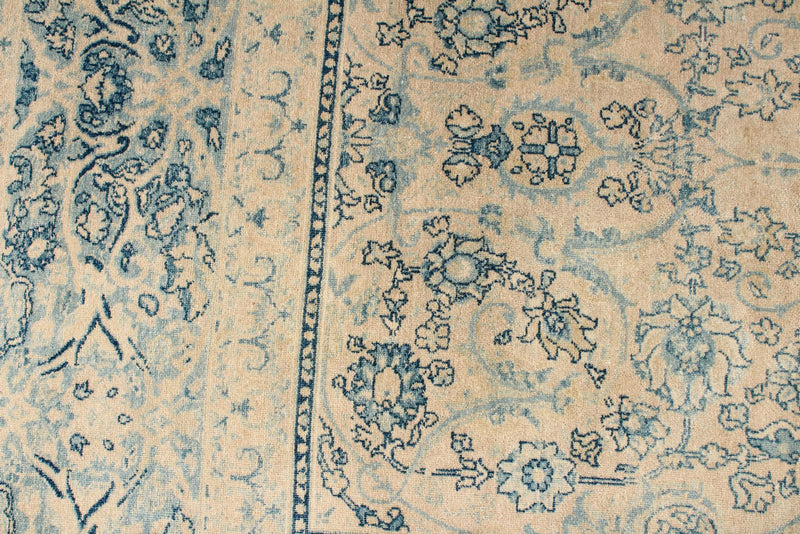 Vintage Handmade 8x10 Beige and Blue Persian Tabriz Distressed Area Rug