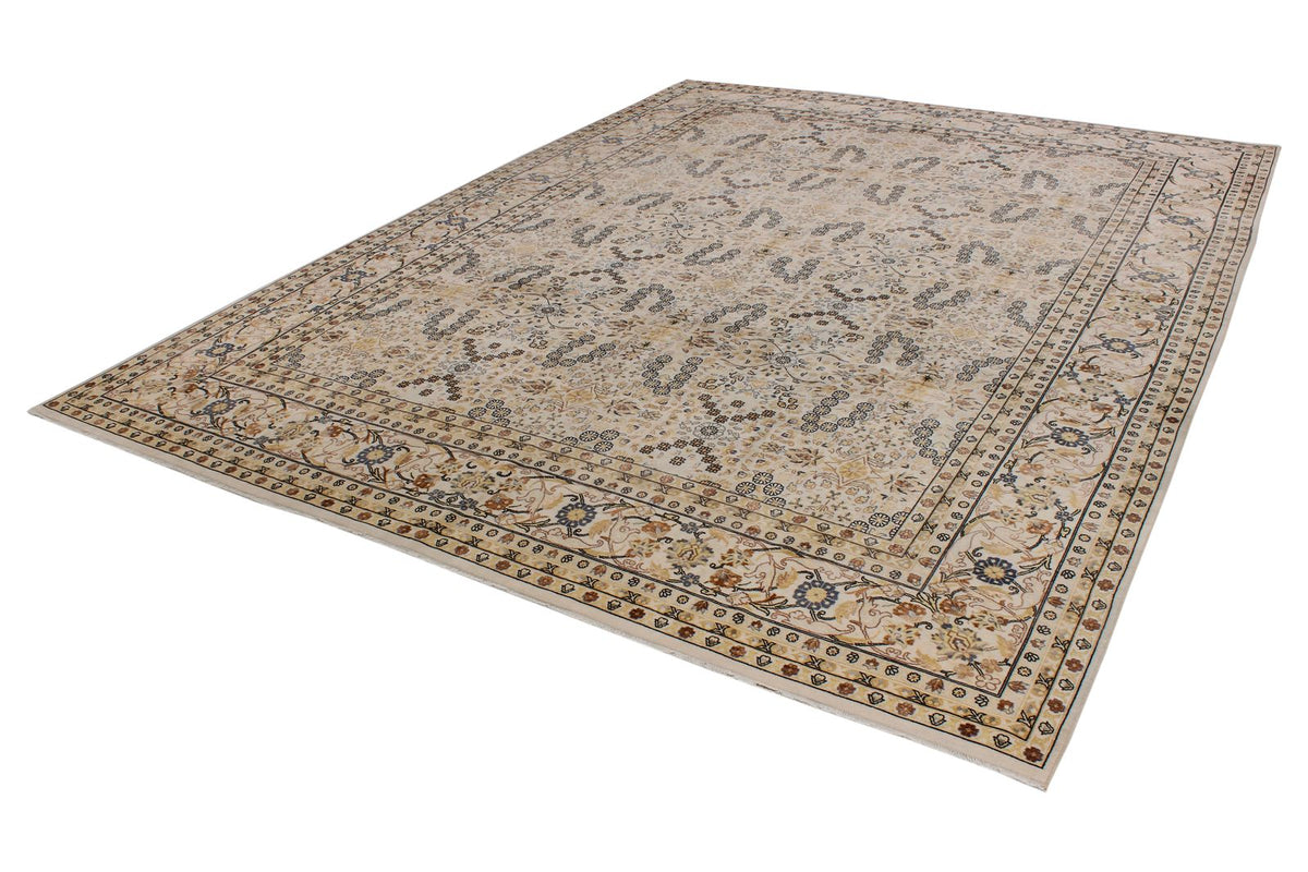 9x12 Beige and Black Turkish Silk Rug