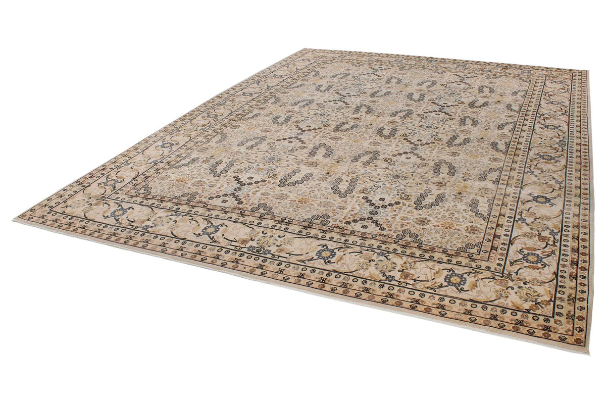 9x12 Beige and Black Turkish Silk Rug