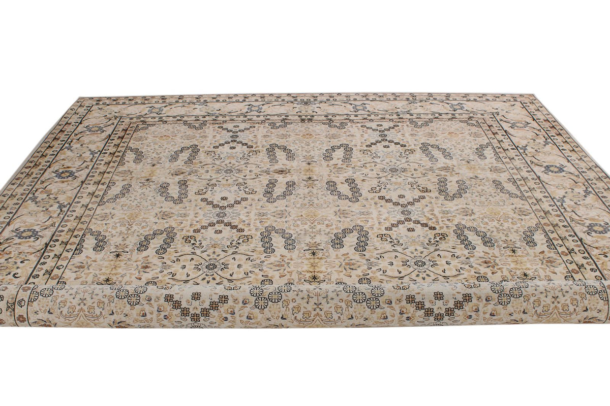 9x12 Beige and Black Turkish Silk Rug