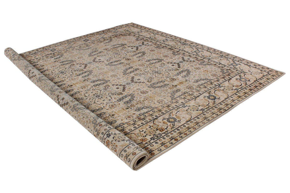 9x12 Beige and Black Turkish Silk Rug
