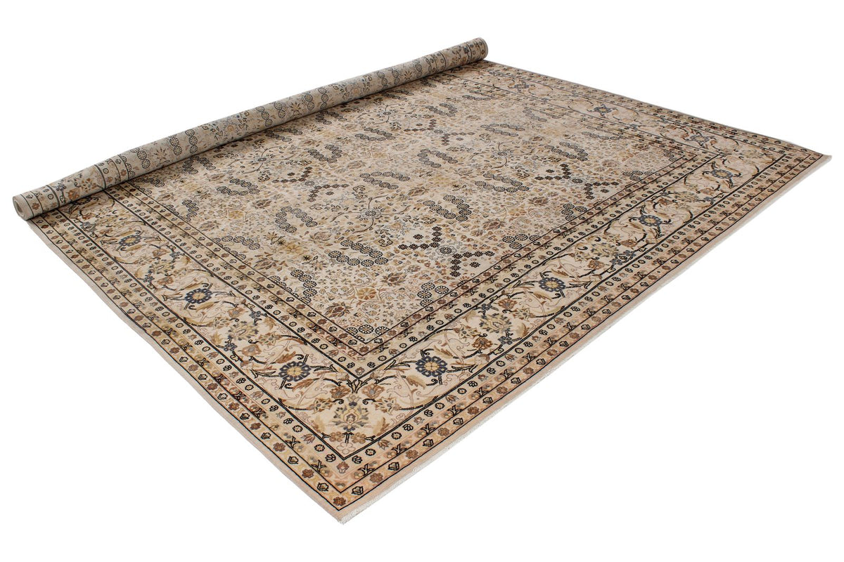 9x12 Beige and Black Turkish Silk Rug