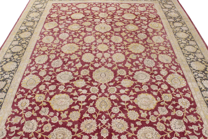 Vintage Handmade 8x10 Red and Blue Persian Tabriz Distressed Area Rug