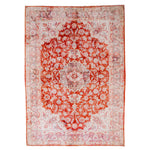Vintage Handmade 6x9 Red and White Persian Kerman Distressed Area Rug